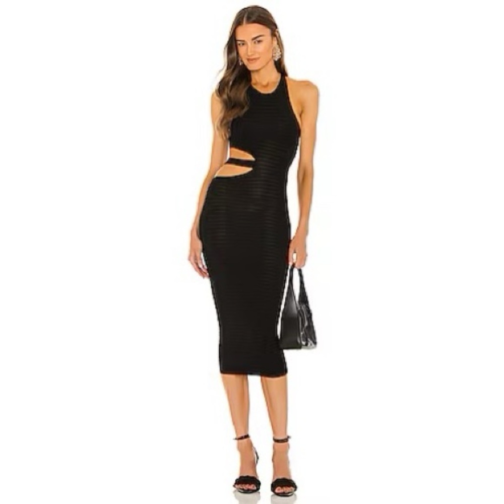 Michael Costello Athena Midi Dress in Black, Size XS